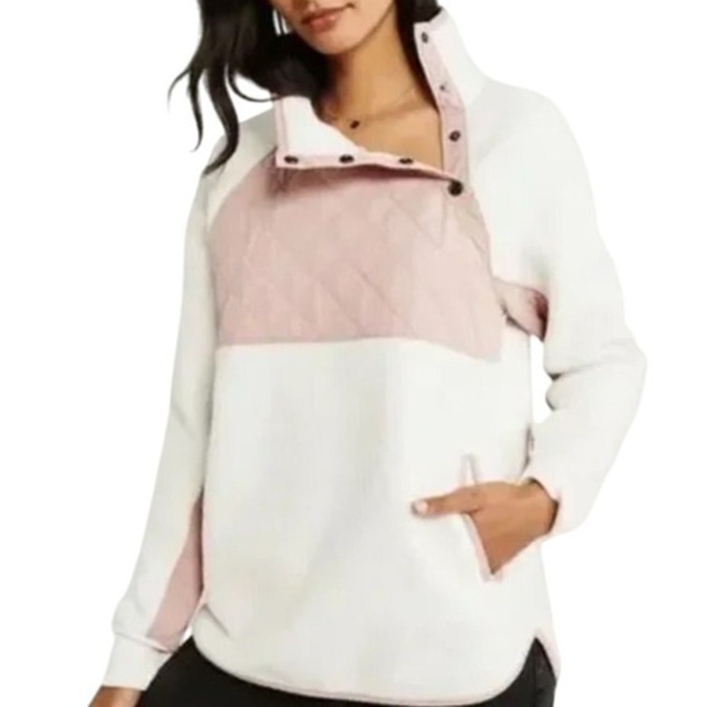 Abercrombie &‎ Fitch Women Pullover Quilted Snap Fleece Sweatshirt Pink …